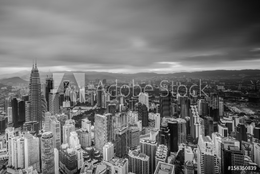 Picture of Aerial view of kuala lumpur in long exposure and black and white